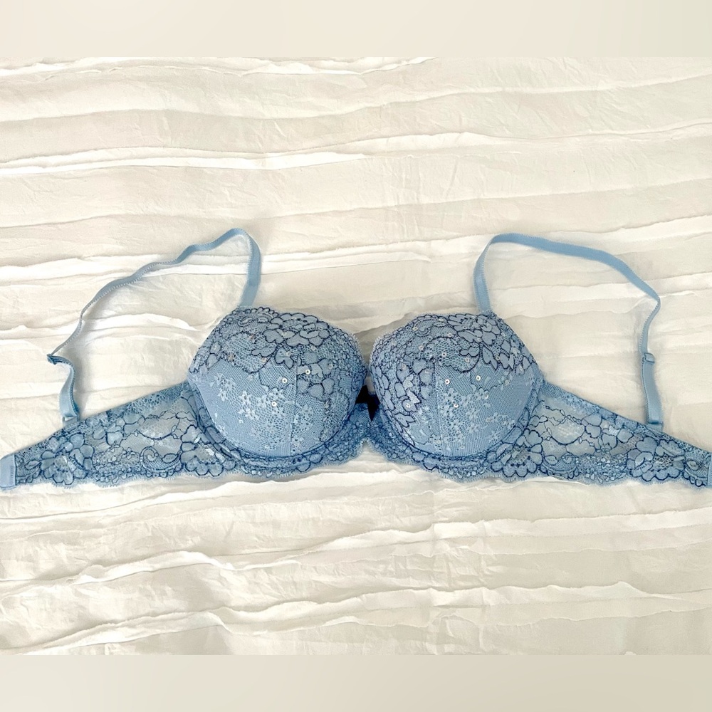 32D Light Blue Dream Angels by Victoria's Secret Lace Lined Demi Bra